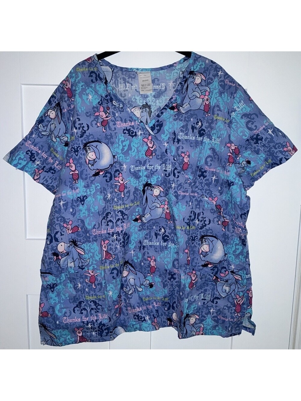 Disney Eeyor Piglet Thanks for the Lift Scrub Top 100% Cotton Lady 2X